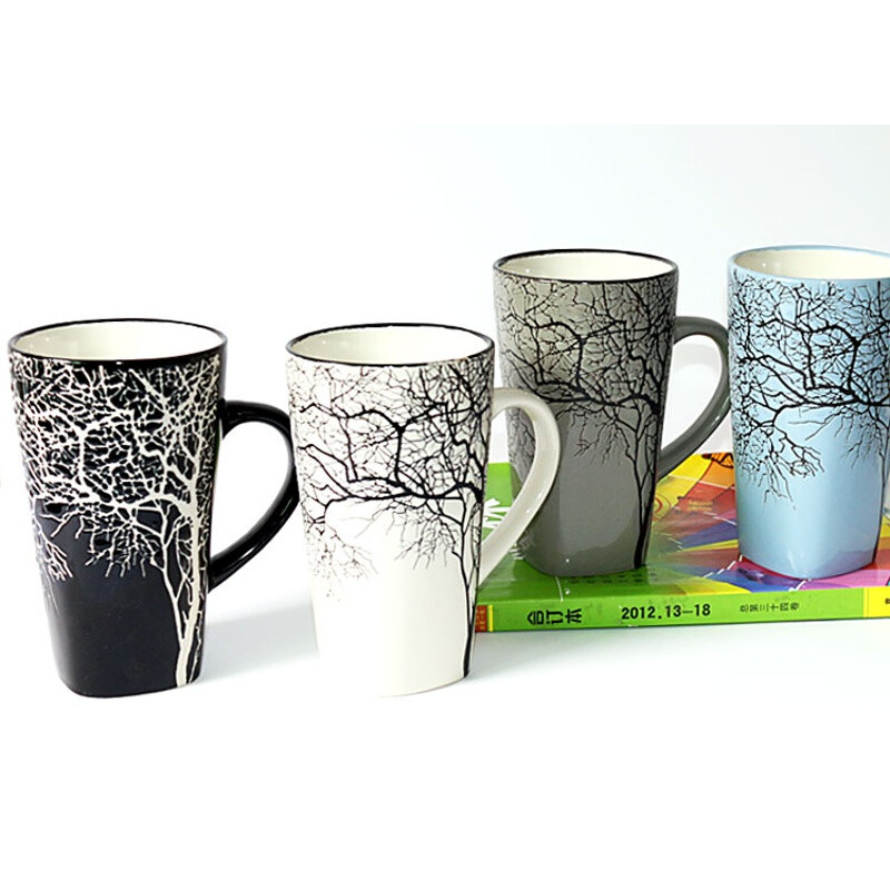 陶瓷杯 手繪浮雕印象樹杯 藝術(shù)馬克杯 情侶奶茶杯子 水杯jy4 城堡尼亞加拿款