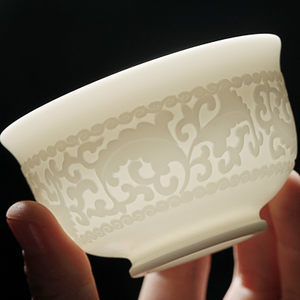 瓷寨-中國白瓷茶杯/羊脂玉瓷龍鳳呈祥品茗茶具茶杯功夫杯子陶瓷