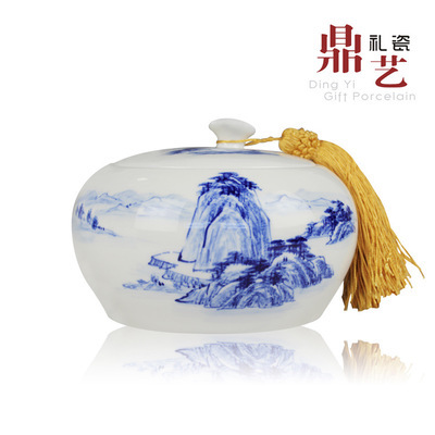 【高檔茶葉罐 手繪山水青花瓷禮品罐子】?jī)r(jià)格,廠(chǎng)家,圖片,陶瓷工藝品,福建省德化縣盛藝達(dá)陶瓷工藝-