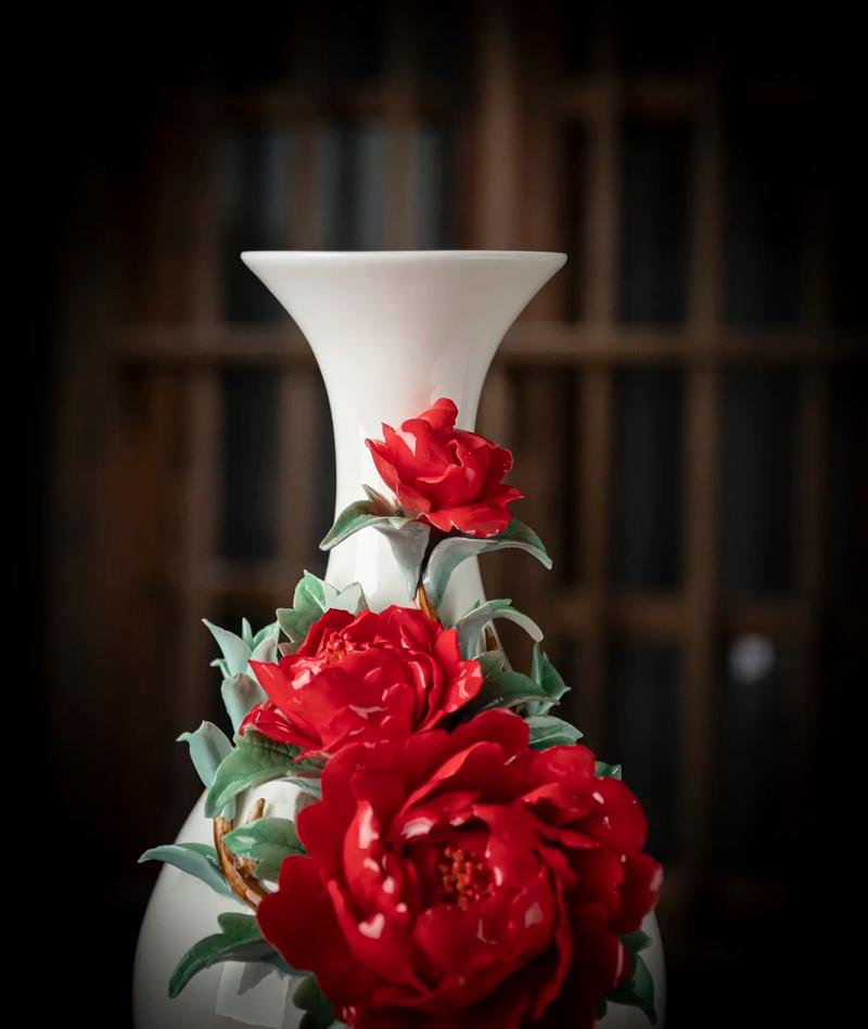 富貴紅牡丹花瓶.#適合放在客廳的擺件推薦 #陶瓷花瓶 #喬遷