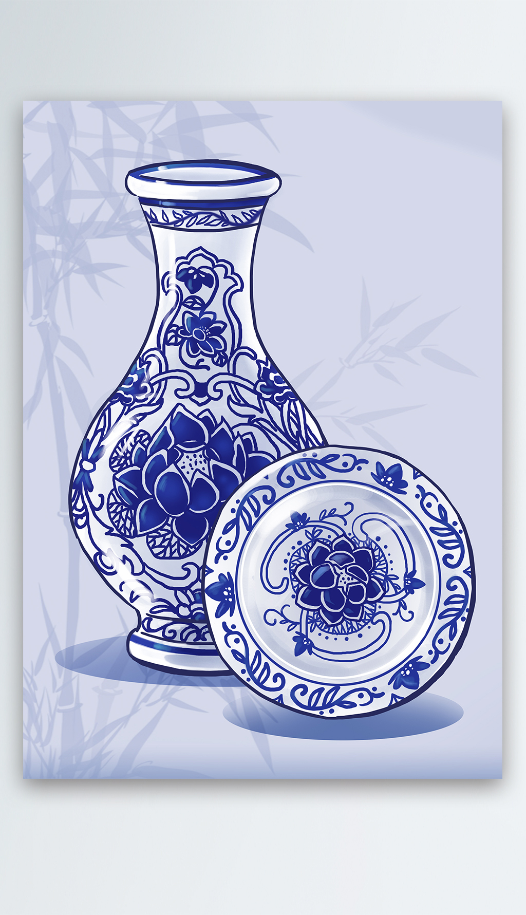 原創(chuàng)手繪卡通插畫插圖青花瓷器瓷瓶瓷盤png分層素材-版權可商用
