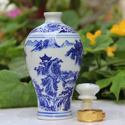 【景德鎮(zhèn)一斤裝陶瓷酒瓶 1斤裝青花山水梅瓶 訂貨定制 批發(fā)酒瓶】?jī)r(jià)格,廠家,圖片,陶瓷包裝容器,景德鎮(zhèn)金泰陶瓷-